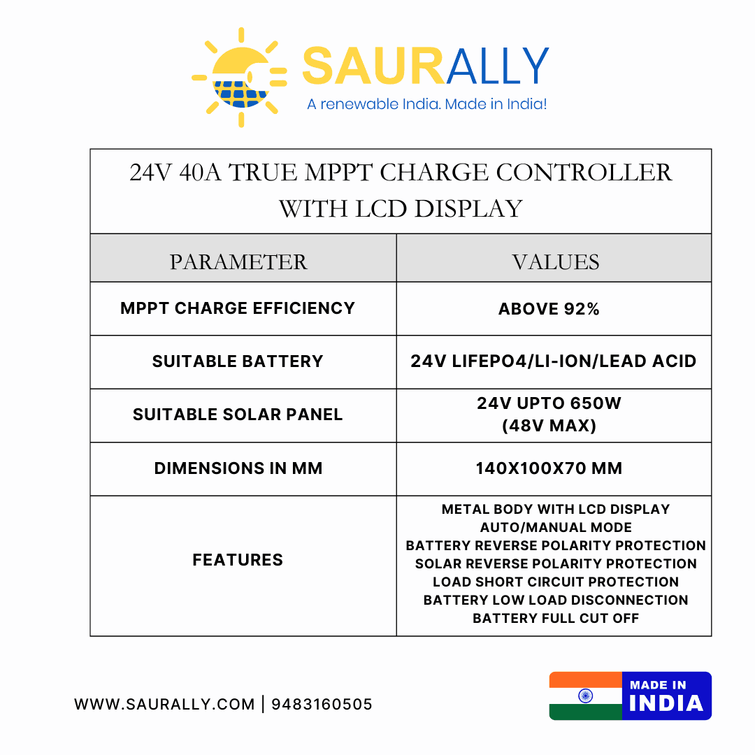 24V, 40A MPPT Solar Charge Controller With LCD