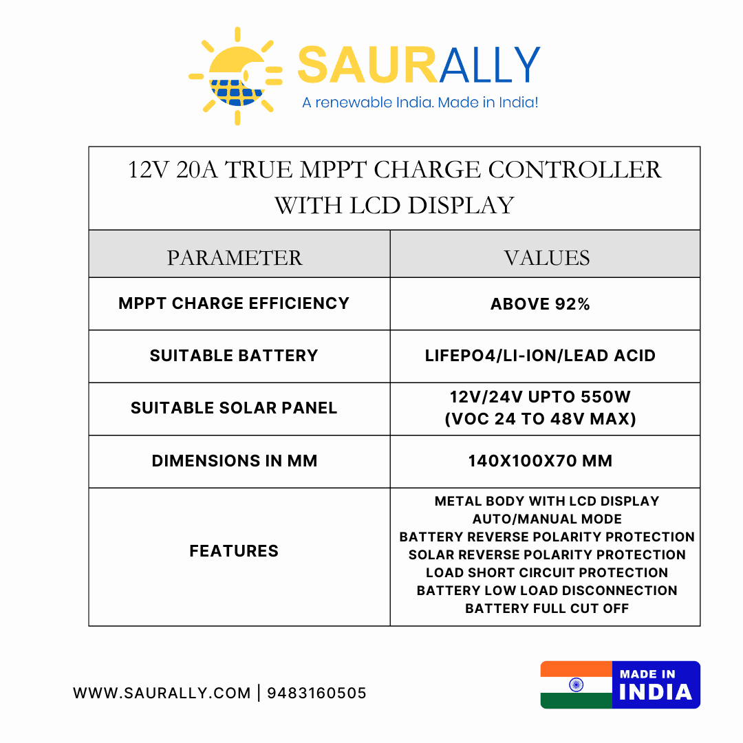 12V, 20A MPPT Solar Charge Controller With LCD