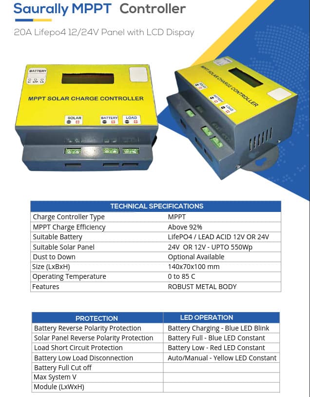 12V, 20A MPPT Solar Charge Controller With LCD