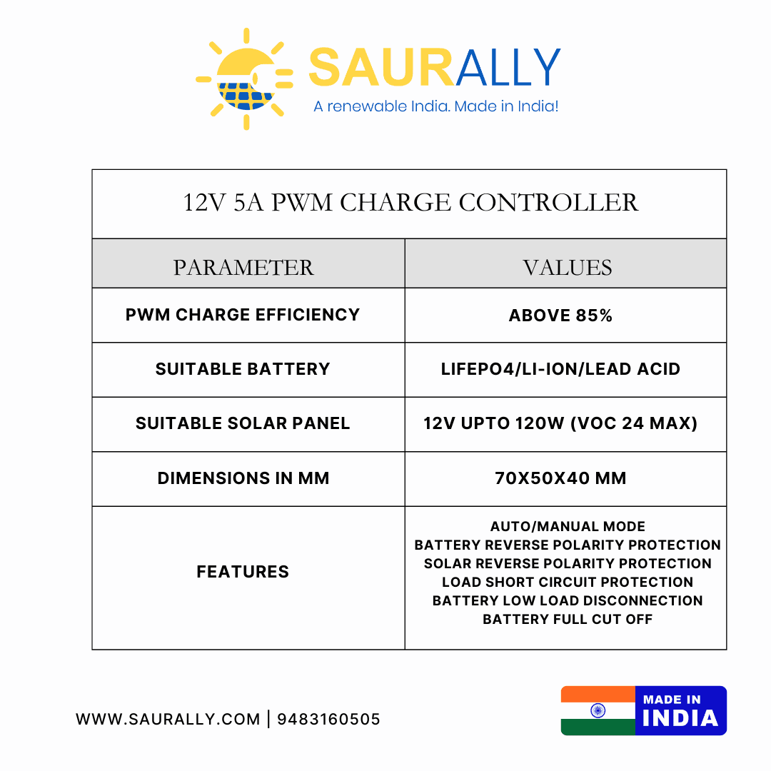 12V, 5A PWM Solar Charge Controller